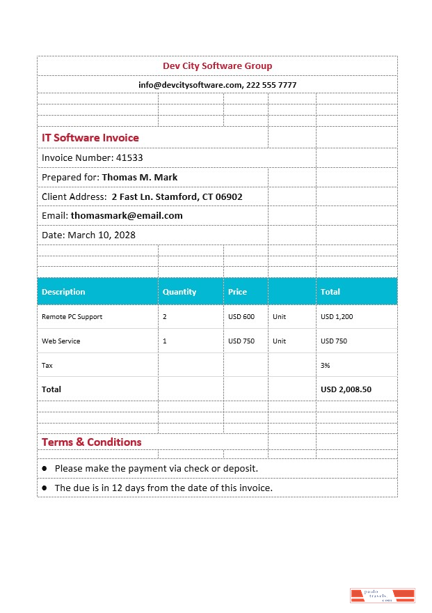 IT Software Invoice Template PSD template